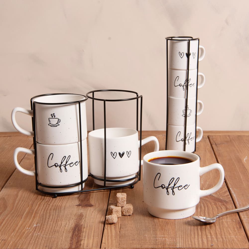 Tour de 4 tasses Sweet coffee 12 cl blanches en porcelaine - Maisons du Monde