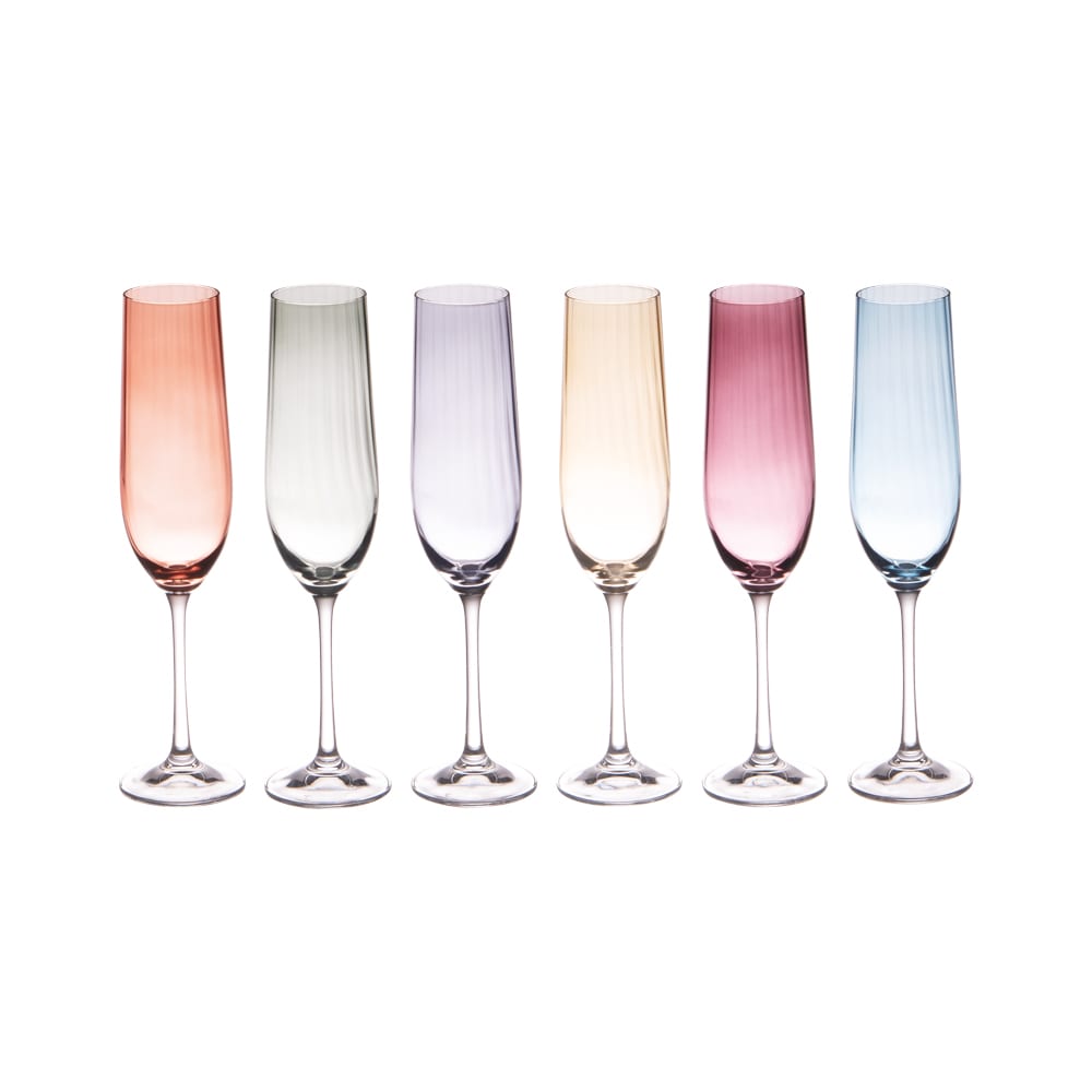 Coffret de 6 flûtes   19 cl multicolore en verre cristallin