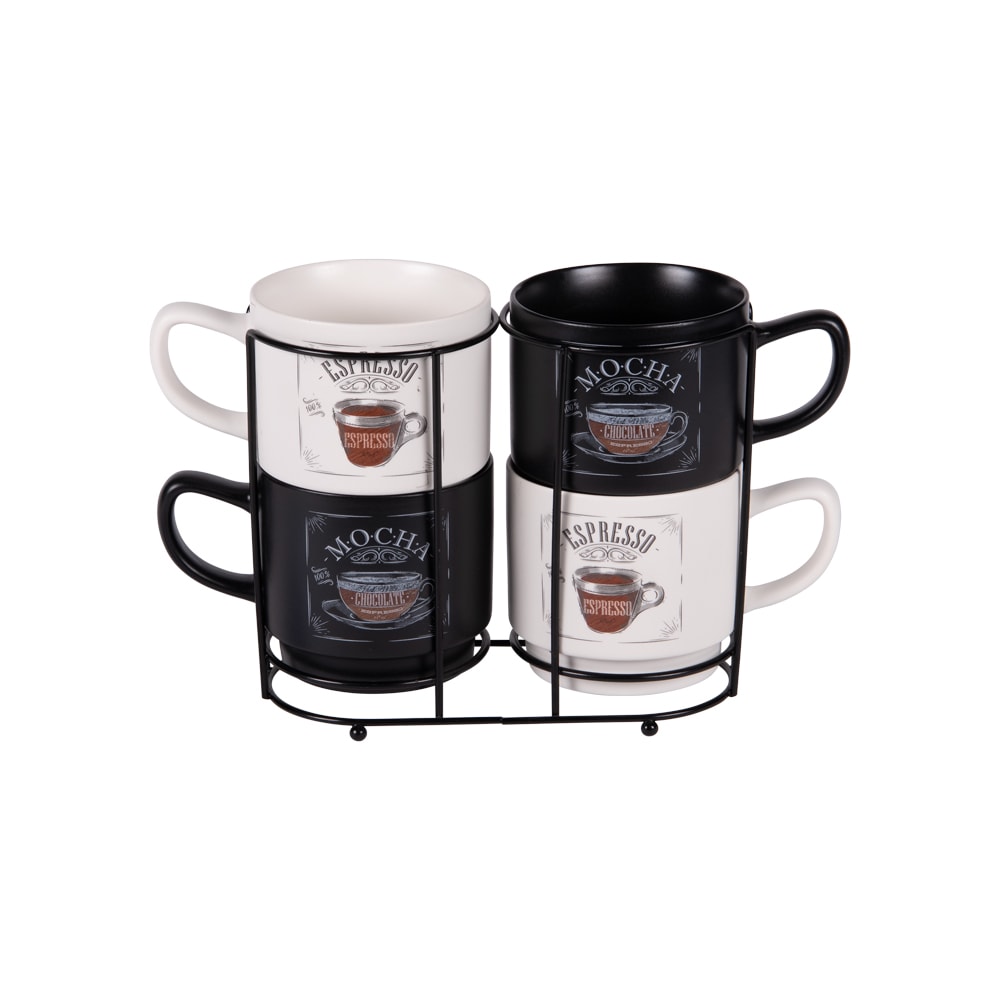 Tour de 4 mugs   39 cl noirs en porcelaine