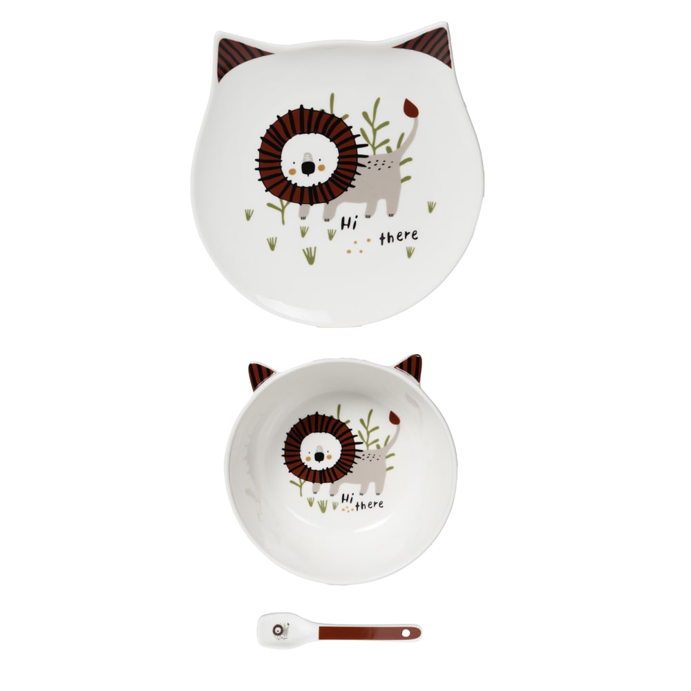 Service 3 pièces lion blanc en porcelaine Service 3 pièces lion blanc en porcelaine