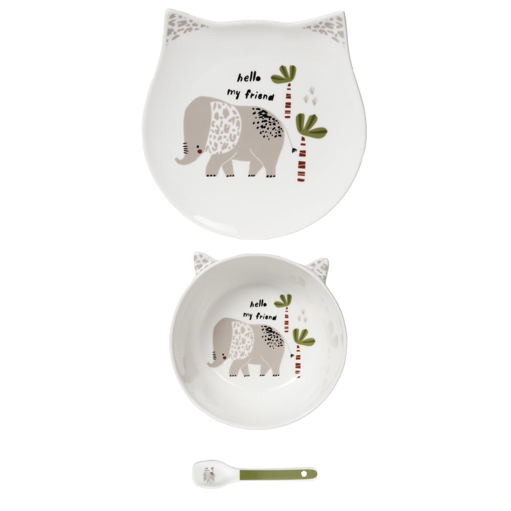 Service   3 pièces éléphant blanc en porcelaine