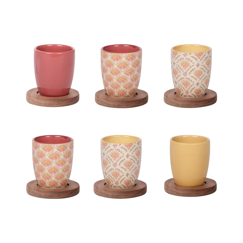 Coffret de 6 tasses et sous tasses  multicolore en grès