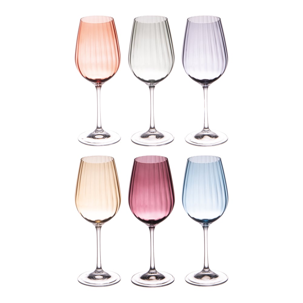 Coffret de 6 verres à pied multicolores en cristallin 35 cl