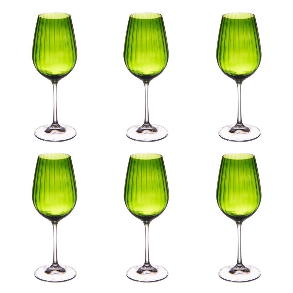 Lot de 6 verres à pied verts en cristallin 35 cl