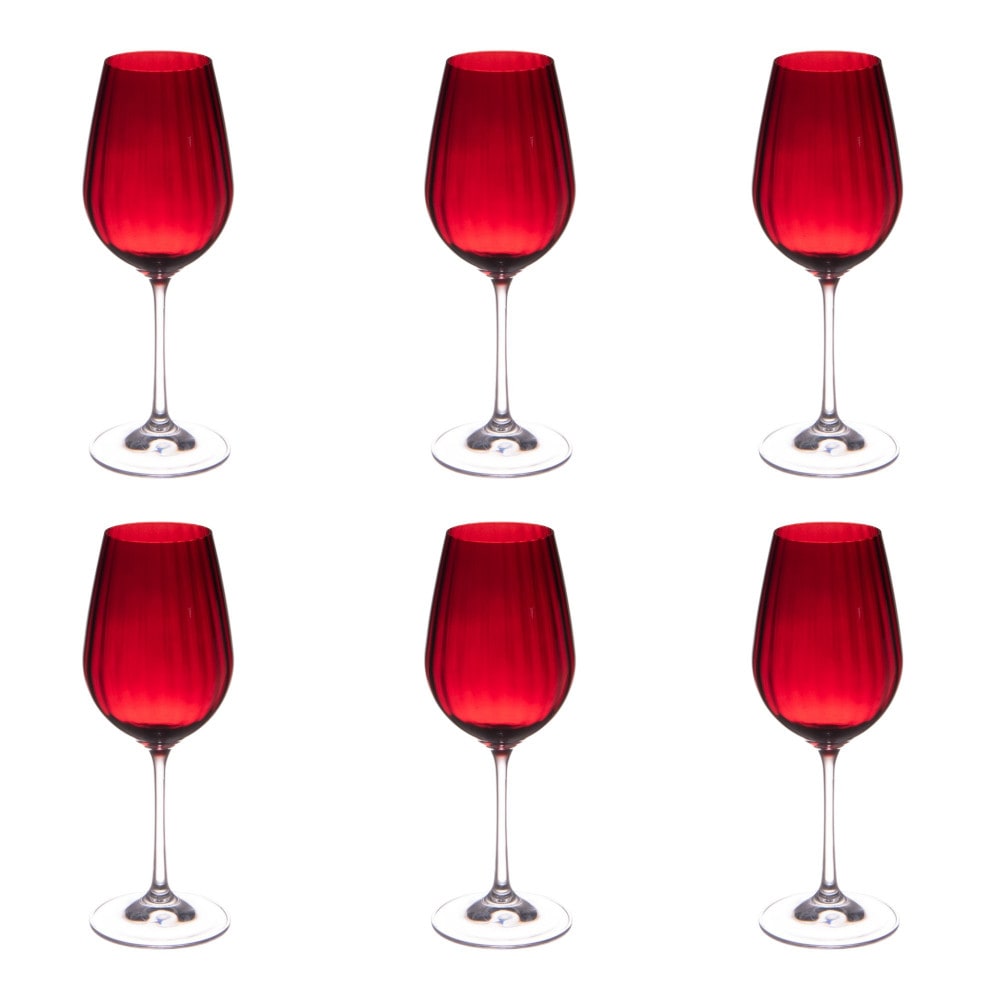 Lot de 6 verres à pied rouges en cristallin 35 cl