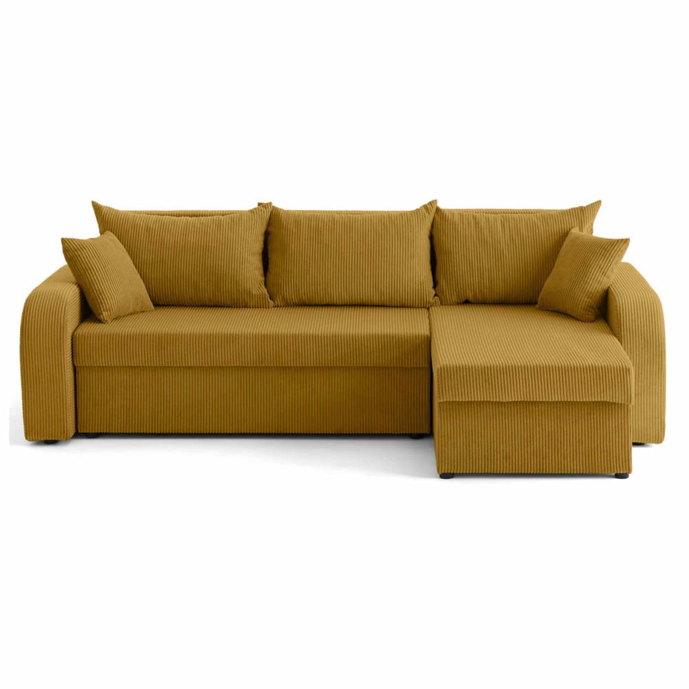 Canapé d'angle réversible 4 places en velours côtelé jaune