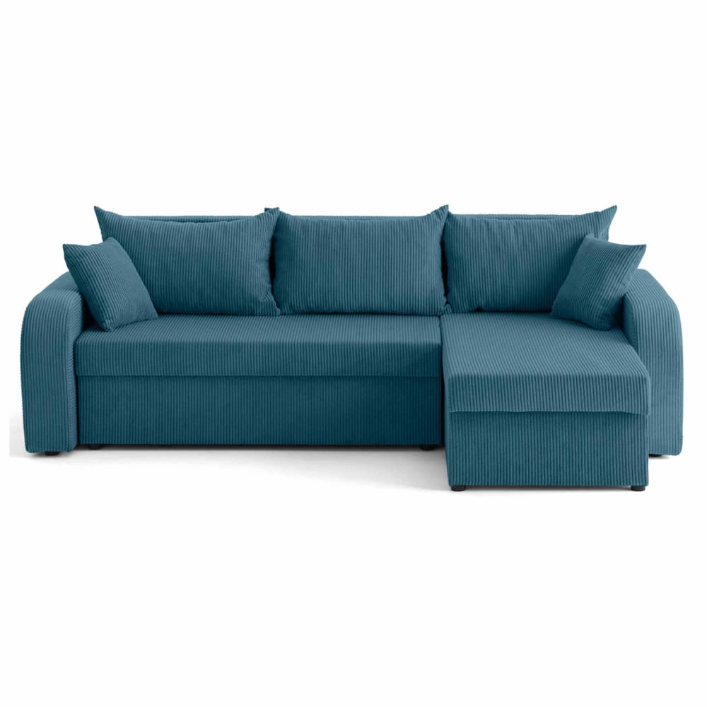 Canapé d'angle réversible 4 places en velours côtelé bleu ardoise