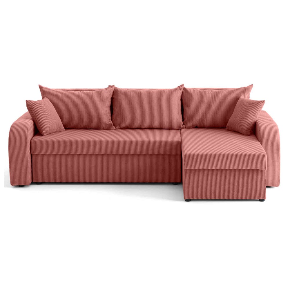Canapé d'angle réversible 4 places en velours côtelé rose