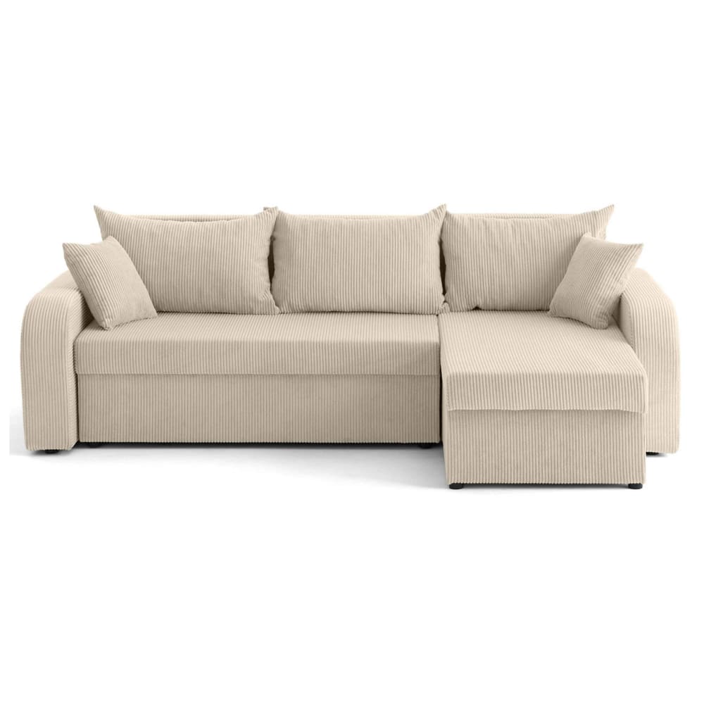 Canapé d'angle réversible 4 places en velours côtelé beige