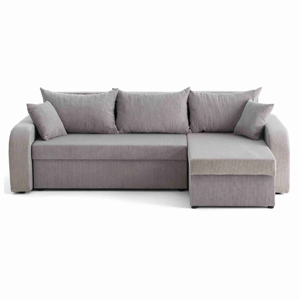 Canapé d'angle réversible 4 places en velours côtelé gris clair