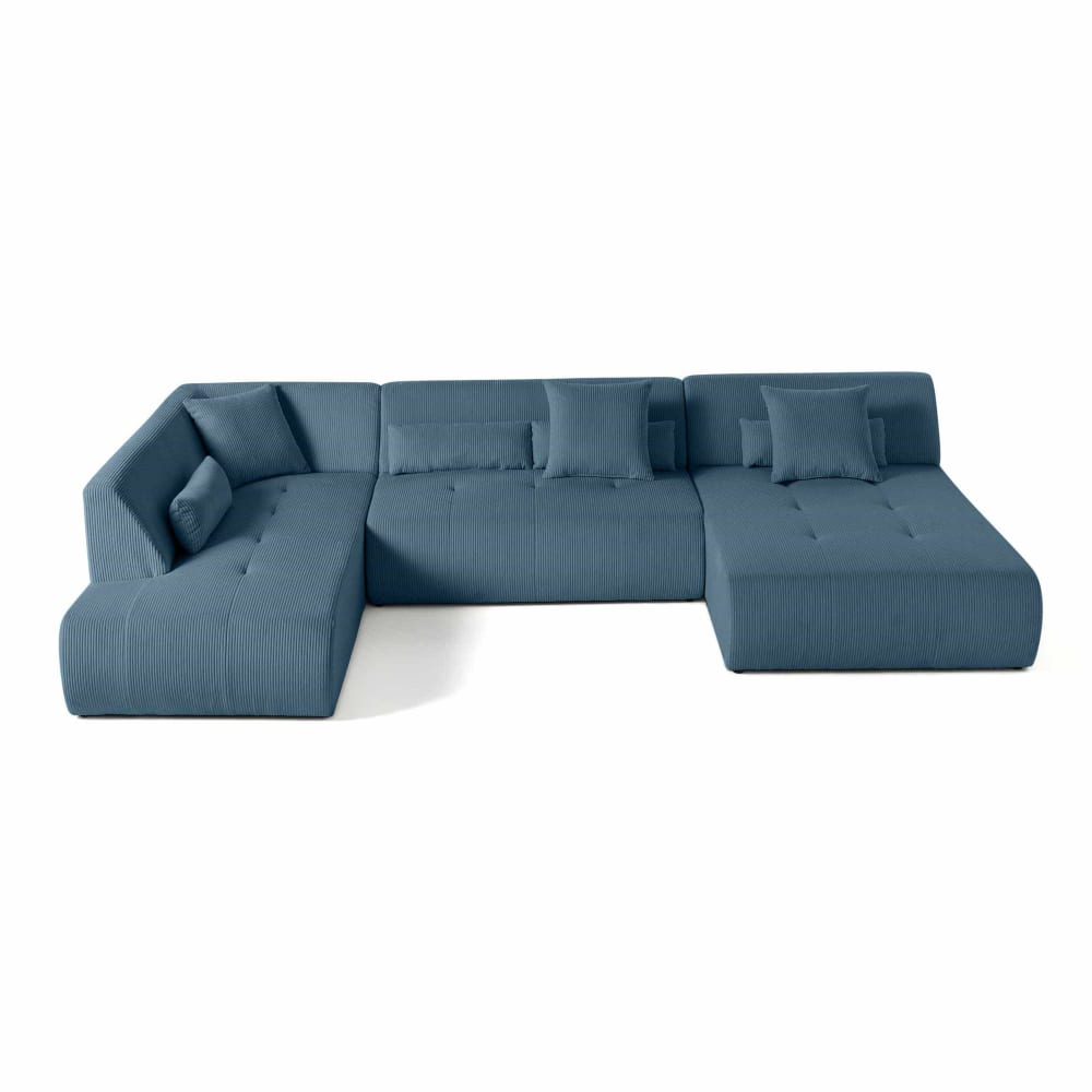 Canapé panoramique 7 places Angle gauche en Velours côtelé Bleu