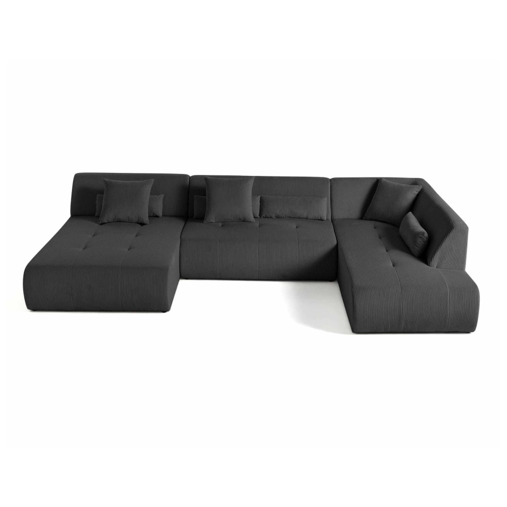 Canapé panoramique 7 places Angle droit en Velours côtelé Gris foncé