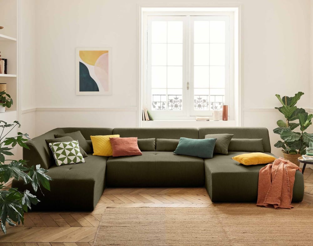 Canapé panoramique 7 places Angle gauche en Velours côtelé Vert