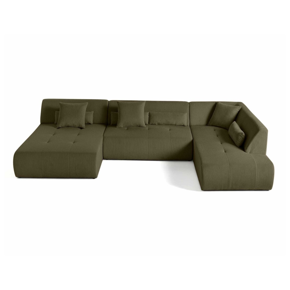 Canapé modulable 7 places angle droit en velours côtelé vert
