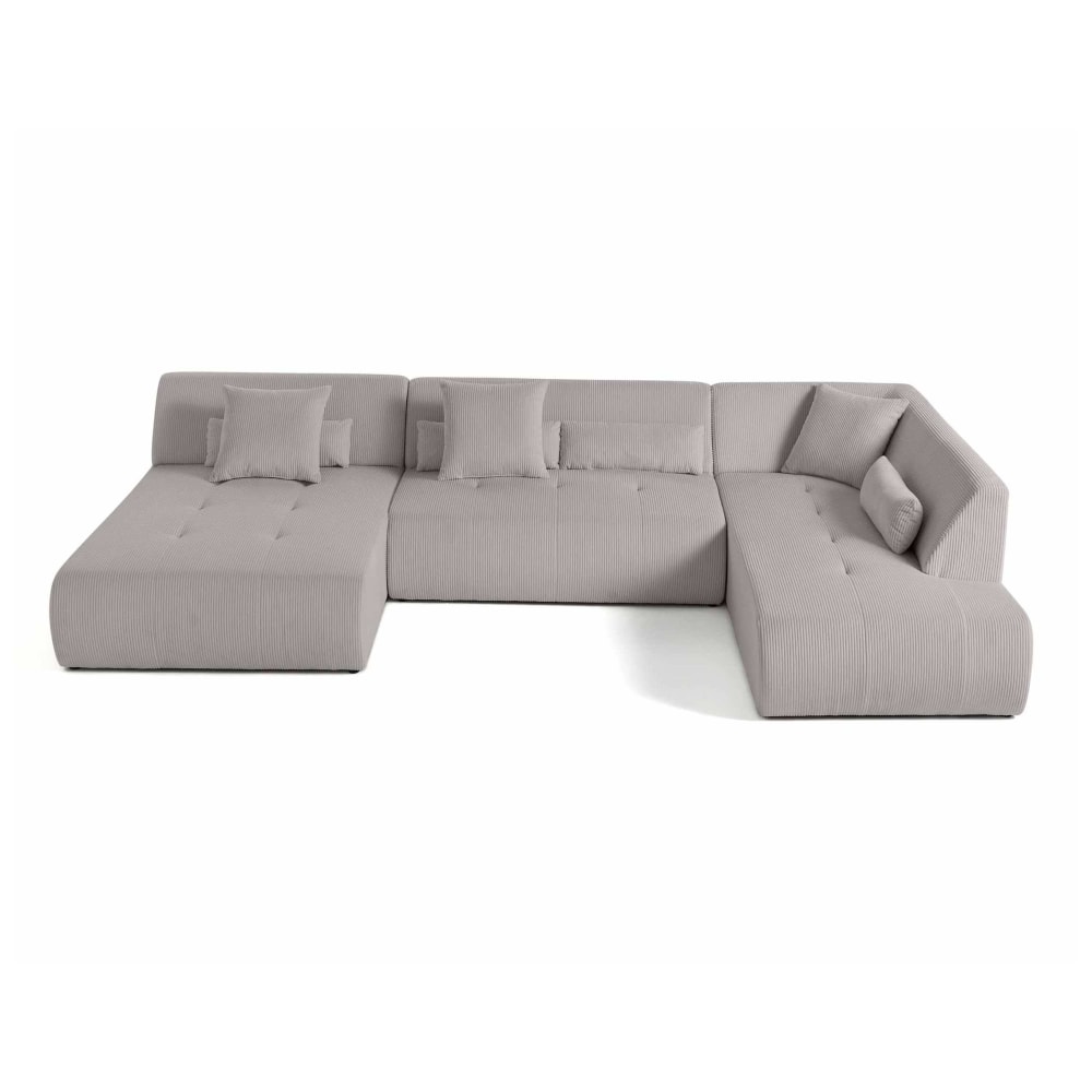 Canapé panoramique 7 places Angle droit en Velours côtelé Gris clair
