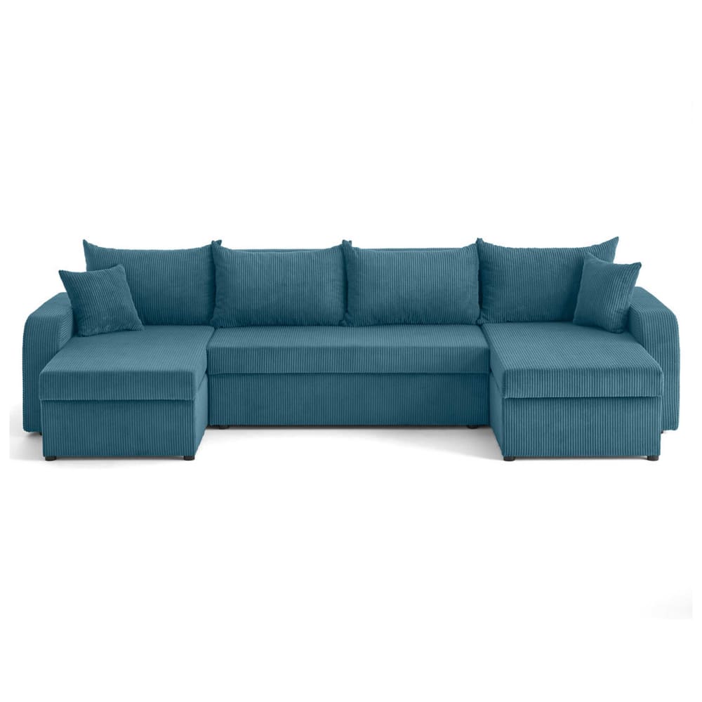 Canapé panoramique 7 places En U en Velours côtelé Bleu Ardoise