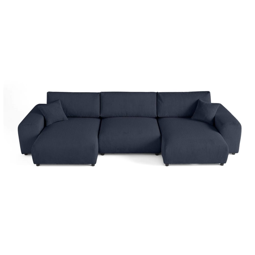 Canapé panoramique 7 places En U en Velours côtelé Bleu nuit