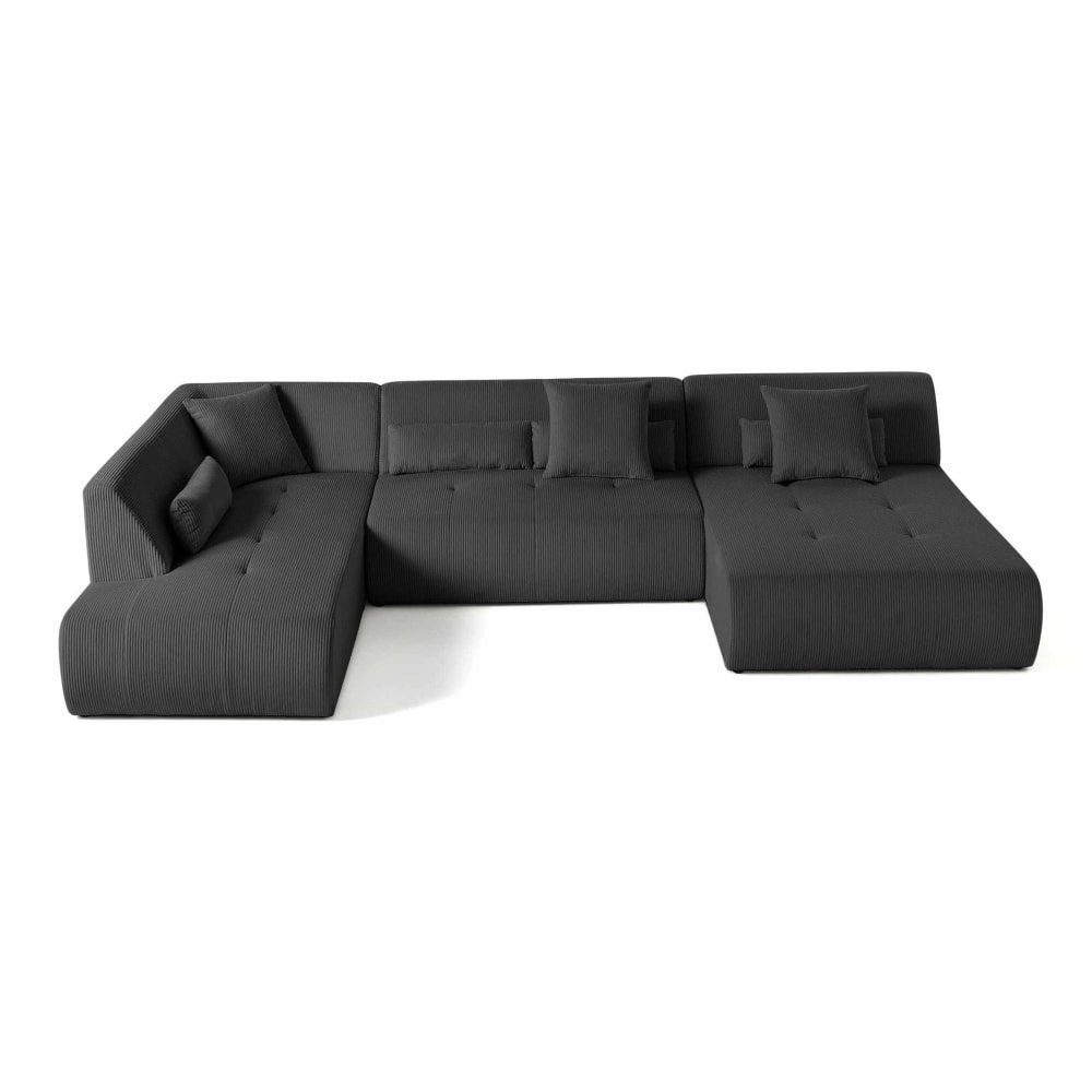 Canapé panoramique 7 places Angle gauche en Velours côtelé Gris foncé