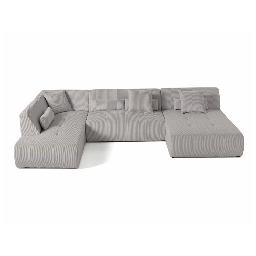 Canapé panoramique 7 places Angle gauche en Velours côtelé Gris clair