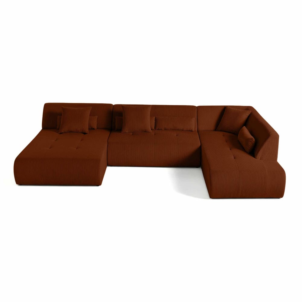 Canapé panoramique 7 places Angle droit en Velours côtelé Terracotta