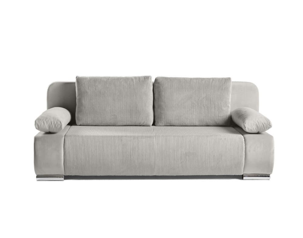 Canapé droit convertible 3 places en velours et velours côtelé gris