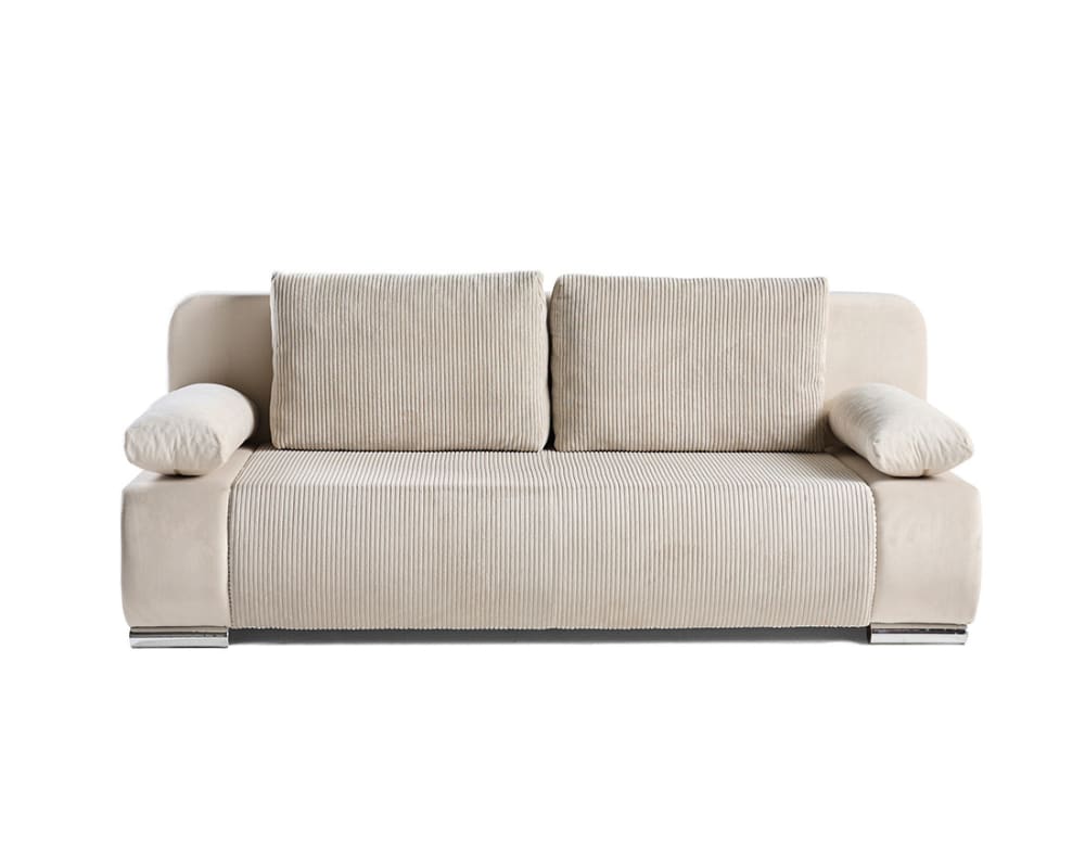 Canapé droit convertible 3 places en velours et velours côtelé beige