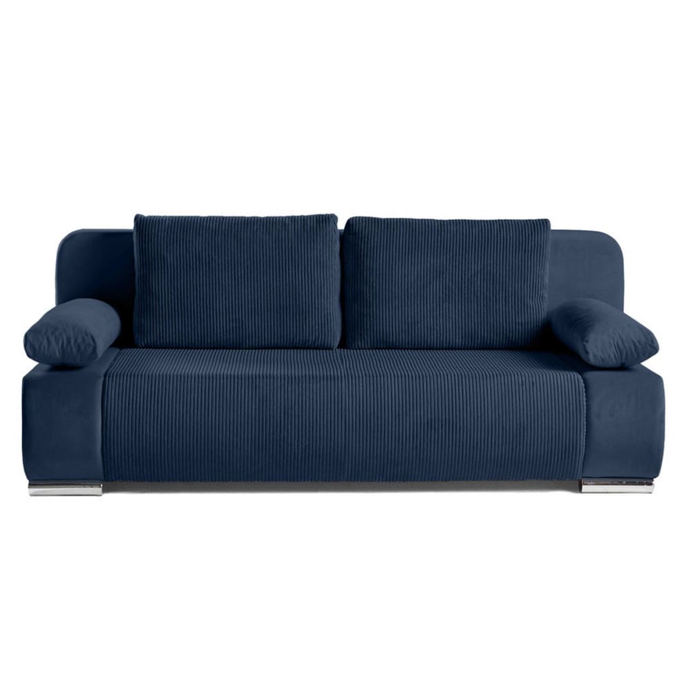 Canapé droit convertible 3 places en velours et velours côtelé bleu