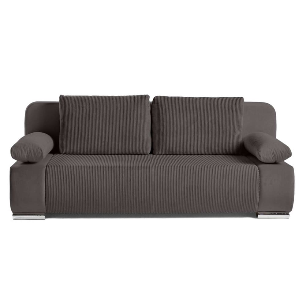 Canapé droit convertible 3 places en velours et velours côtelé gris