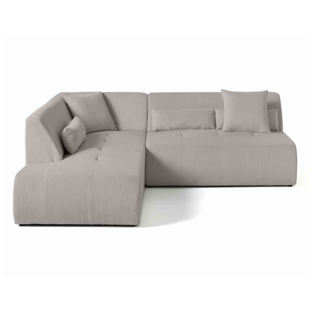 Canapé modulable 5 places angle gauche en velours côtelé gris clair