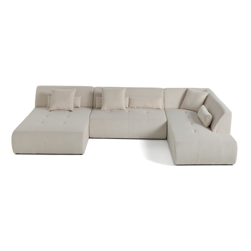 Canapé modulable 7 places angle droit en velours côtelé beige