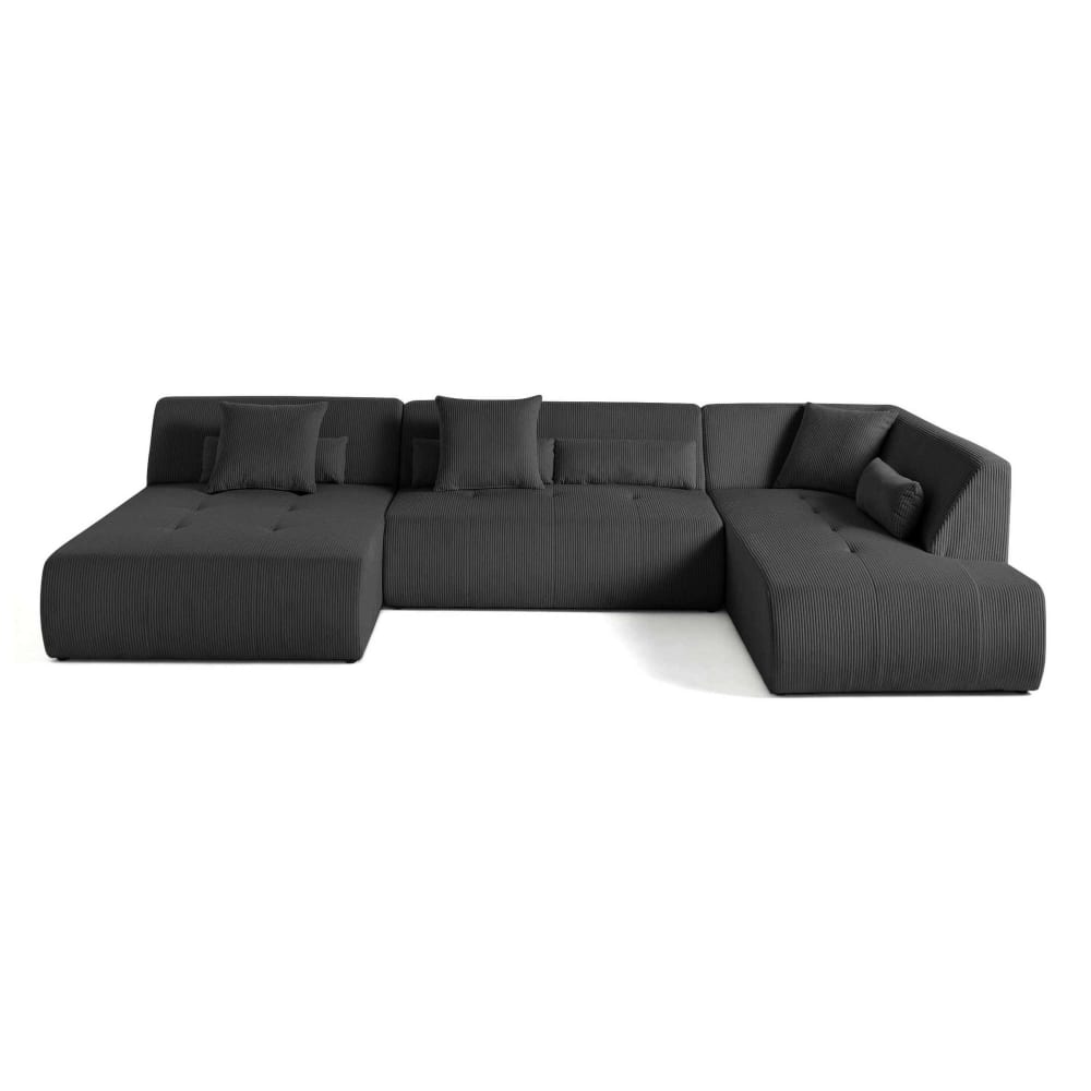 Canapé modulable 7 places angle droit en velours côtelé gris foncé