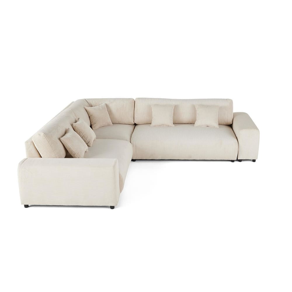 Canapé modulable 5 places angle gauche en velours côtelé beige