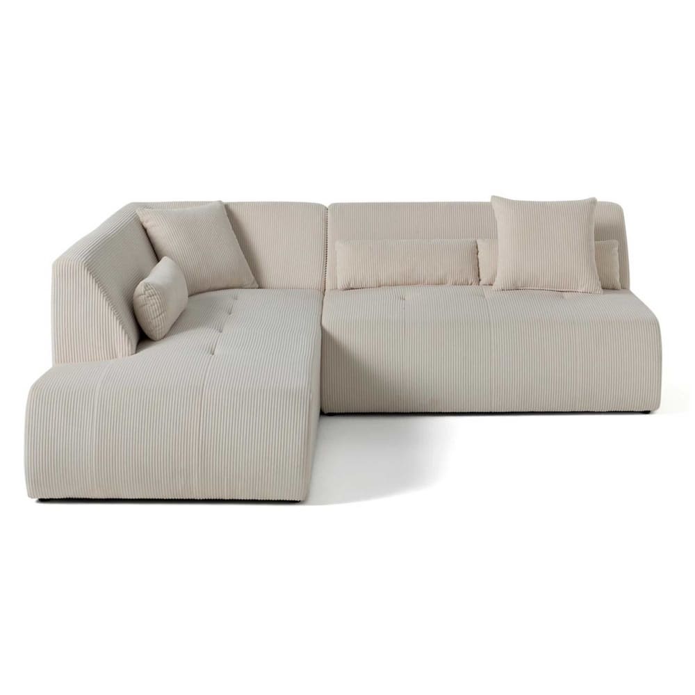 Canapé modulable 5 places angle gauche en velours côtelé beige