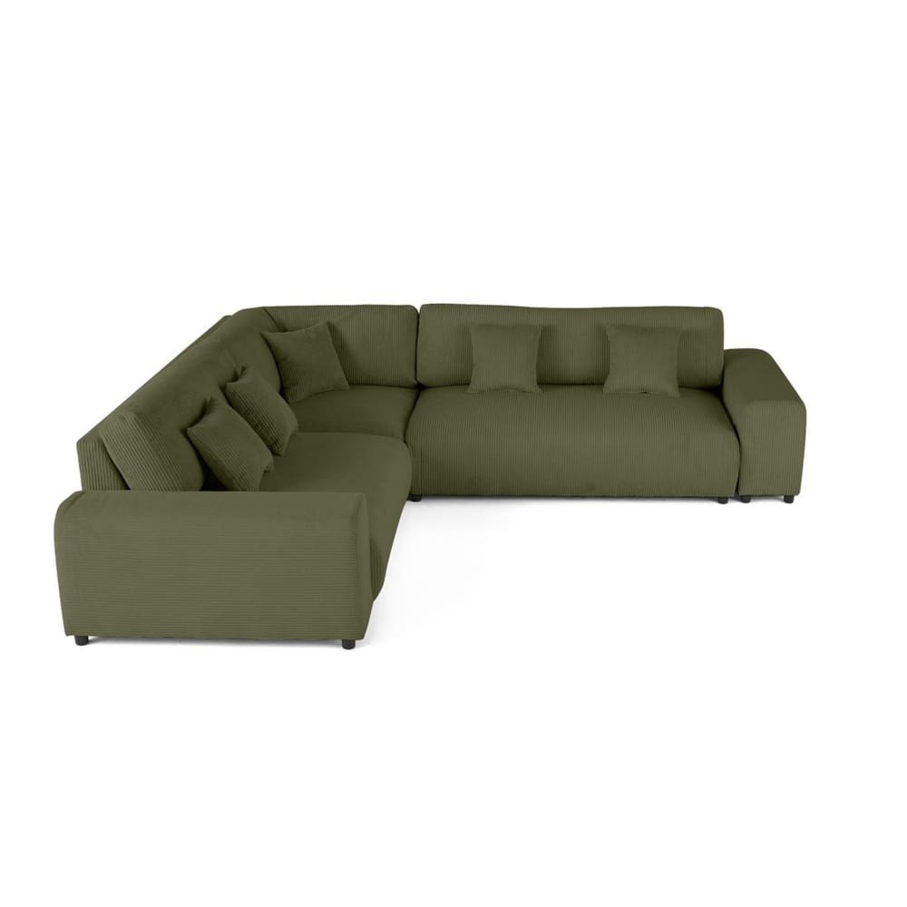 Canapé modulable 5 places angle gauche en velours côtelé vert