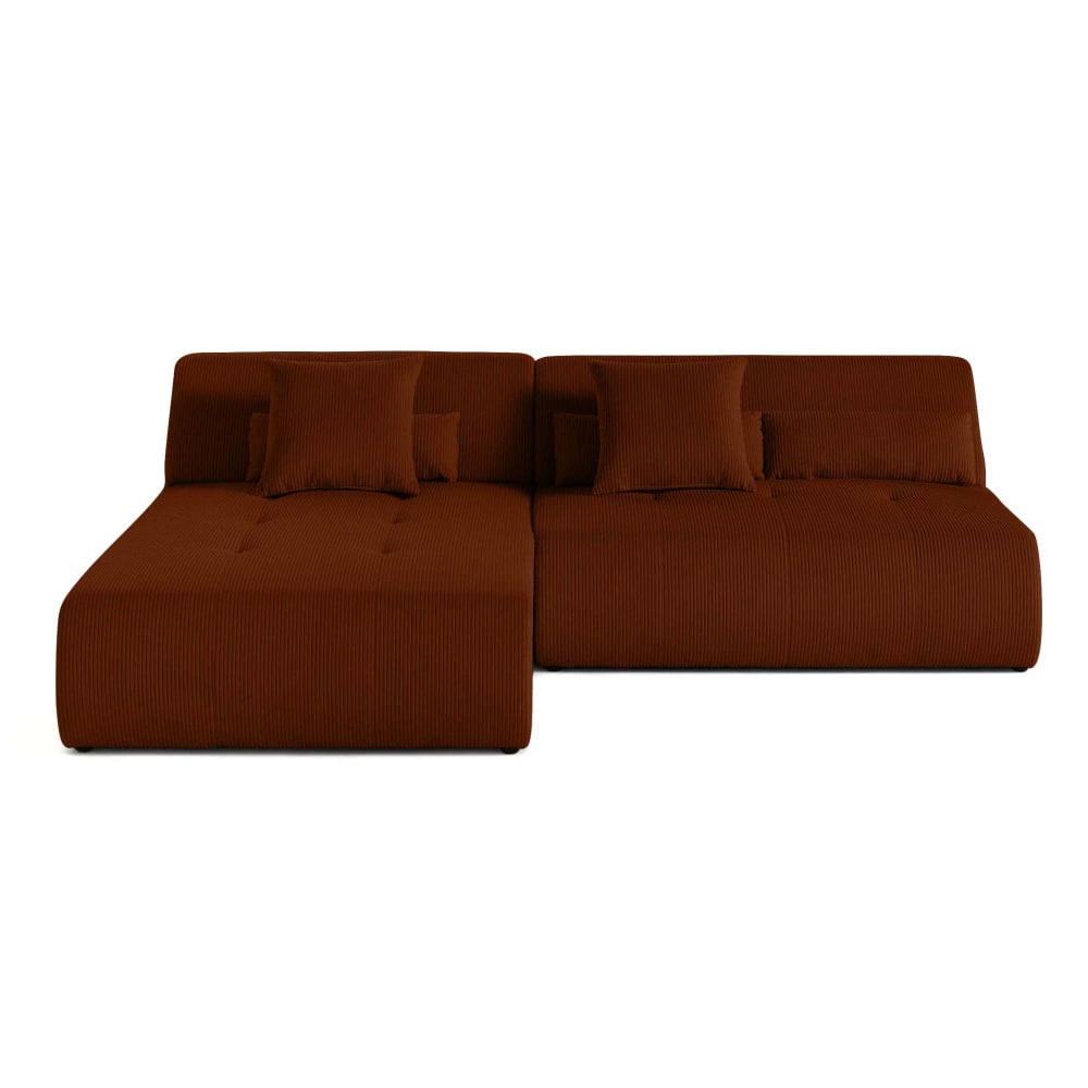Canapé d'angle réversible 4 places en velours côtelé terracotta