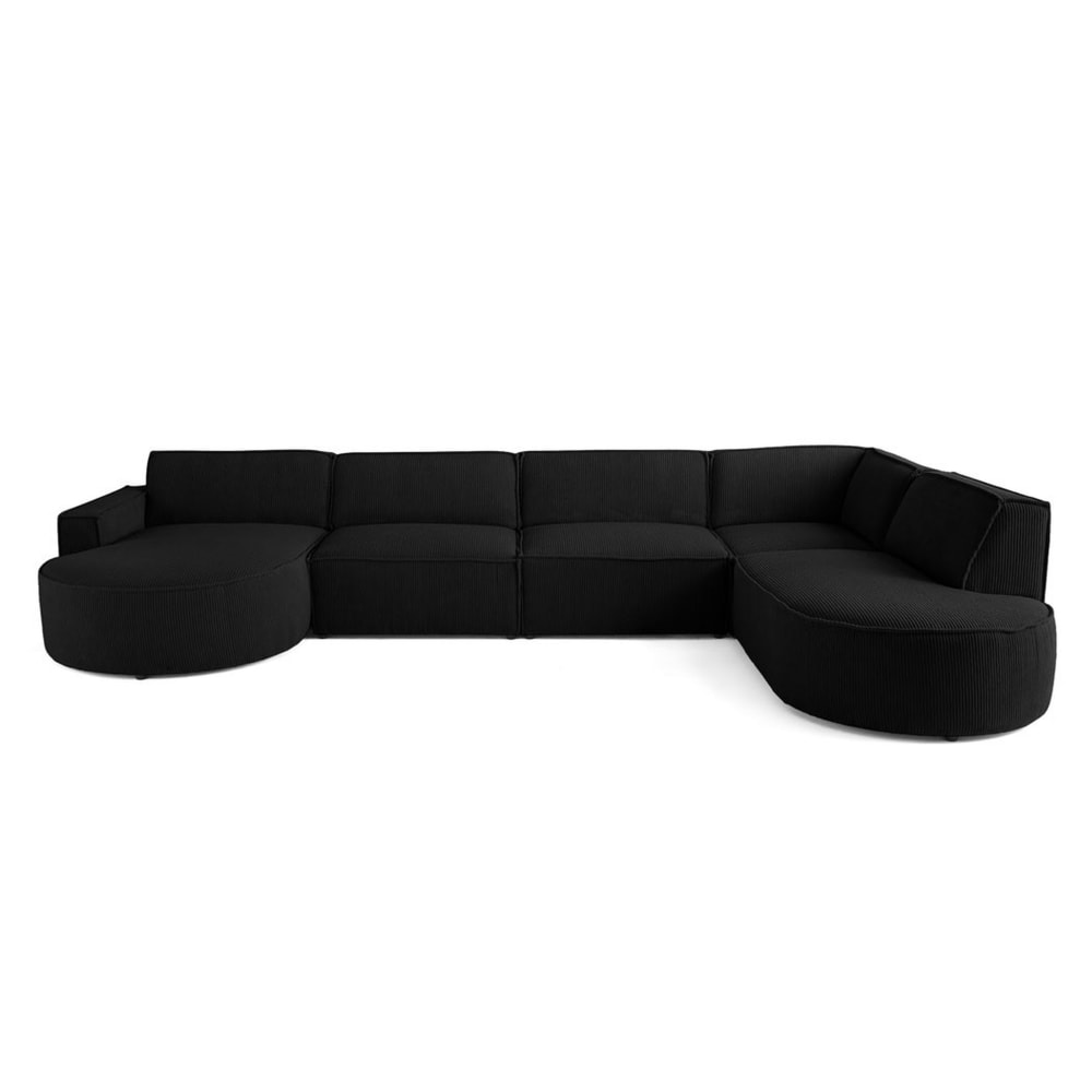Canapé panoramique 7 places Angle droit en Velours côtelé Noir