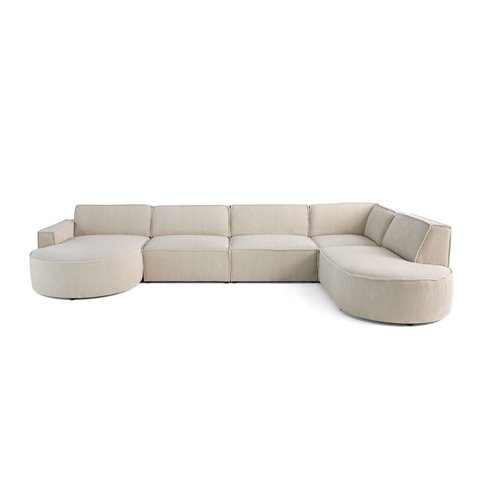 Canapé panoramique 7 places en velours côtelé beige