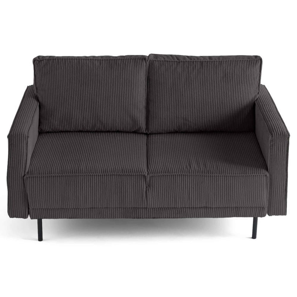 Canapé droit 2 places en velours côtelé gris foncé