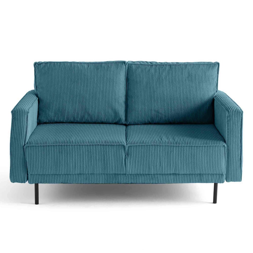 Canapé droit 2 places en velours côtelé bleu canard