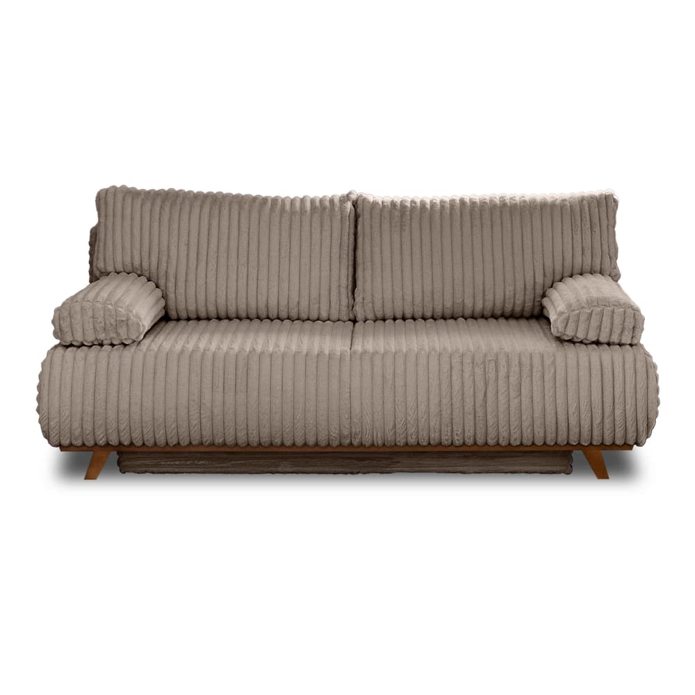 Canapé droit convertible 3 places en fausse fourrure côtelée taupe