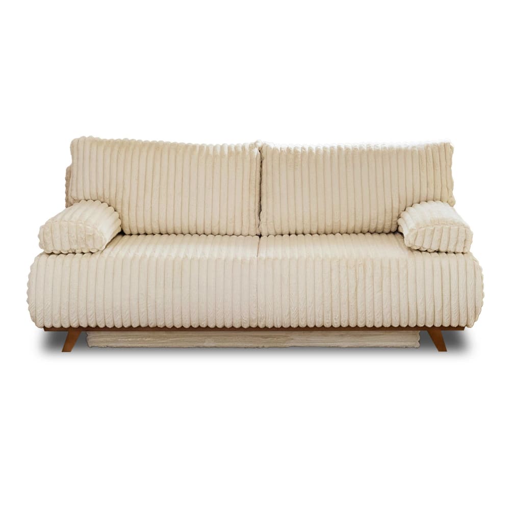 Canapé droit convertible 3 places en fausse fourrure côtelée beige