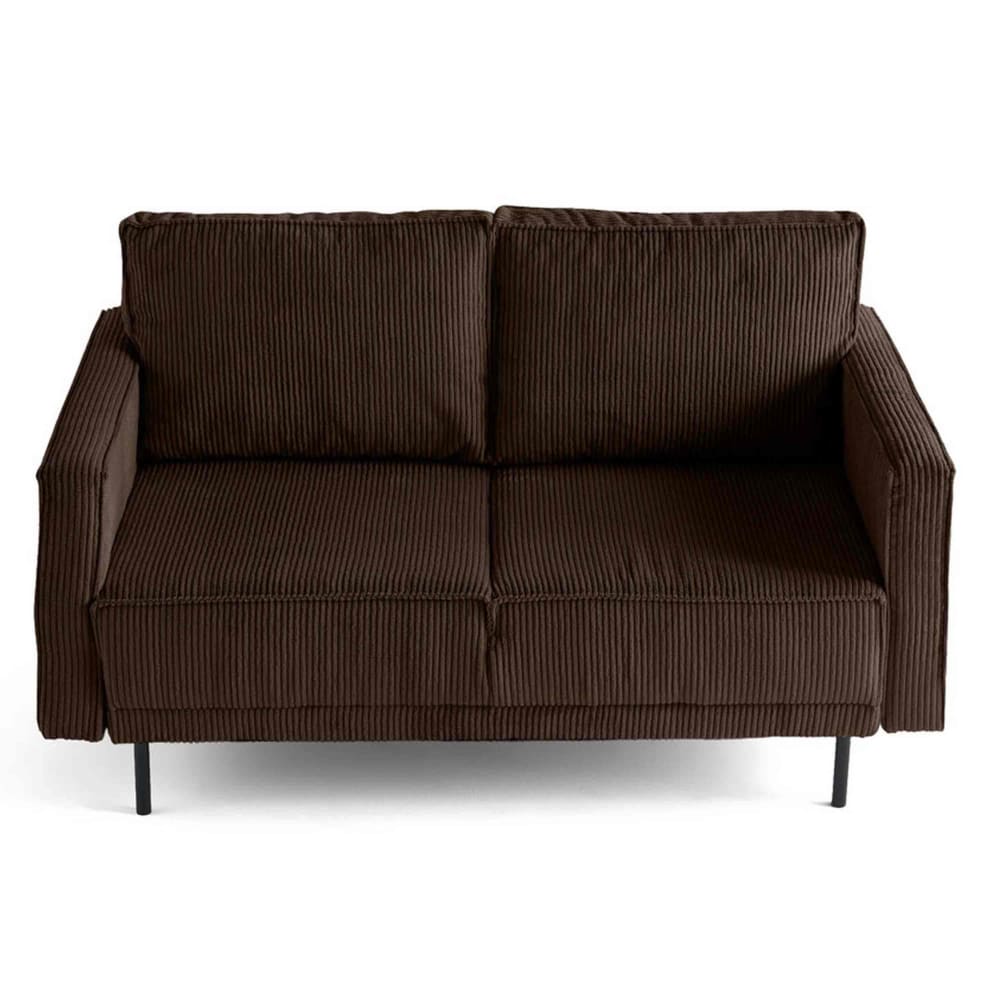 Canapé droit 2 places en velours côtelé marron