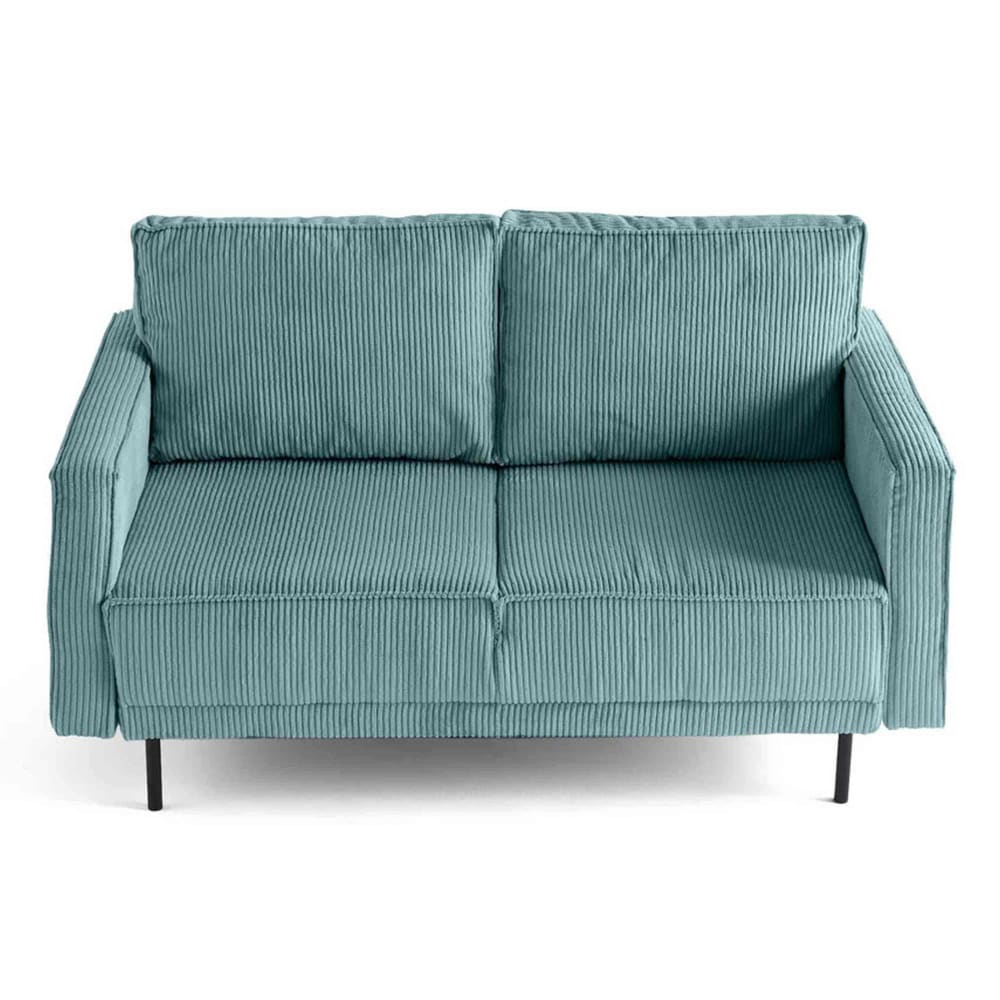 Canapé droit 2 places en velours côtelé bleu