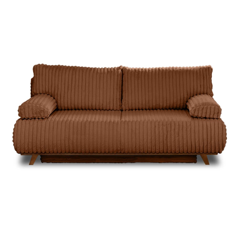 Canapé droit convertible 3 places en fausse fourrure côtelée rouille