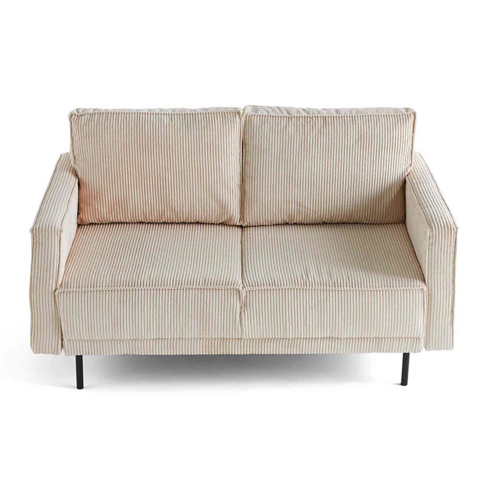 Canapé droit 2 places en velours côtelé beige