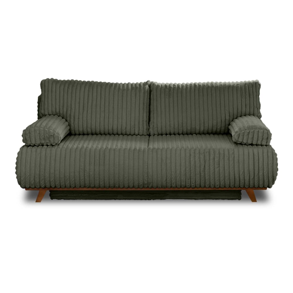 Canapé droit convertible 3 places en fausse fourrure côtelée vert