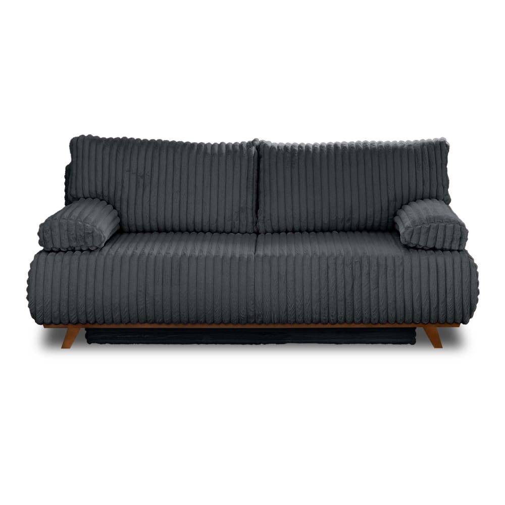 Canapé droit convertible 3 places en fausse fourrure côtelée gris