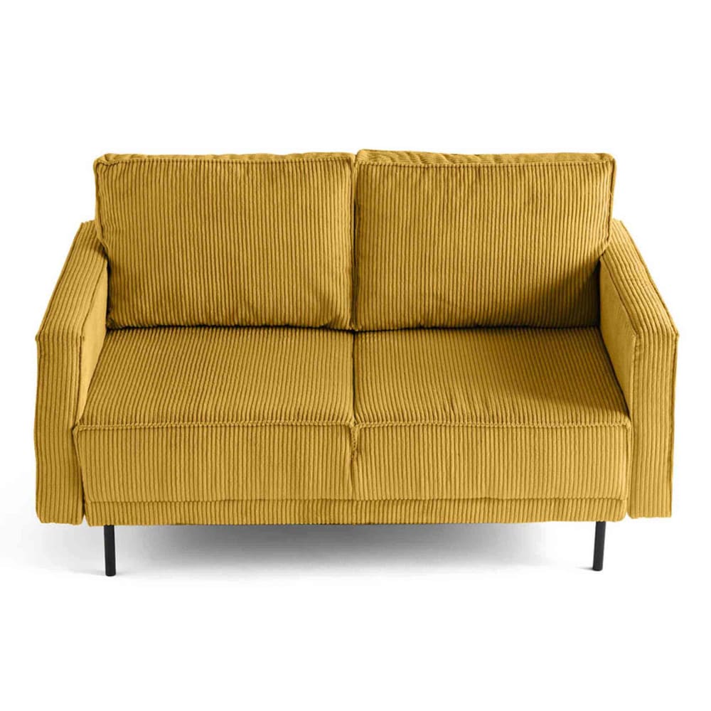 Canapé droit 2 places en velours côtelé jaune