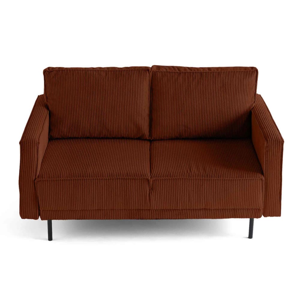 Canapé droit 2 places en velours côtelé terracotta