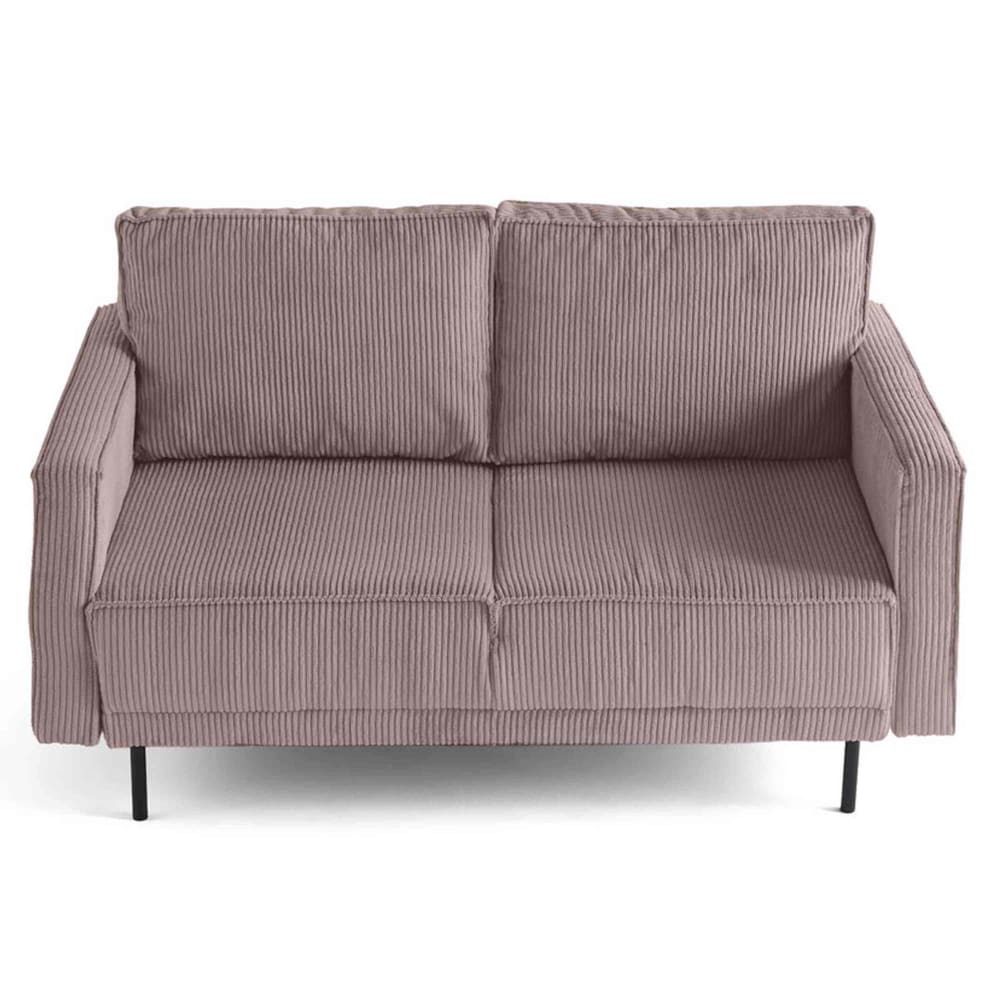 Canapé droit 2 places en velours côtelé rose